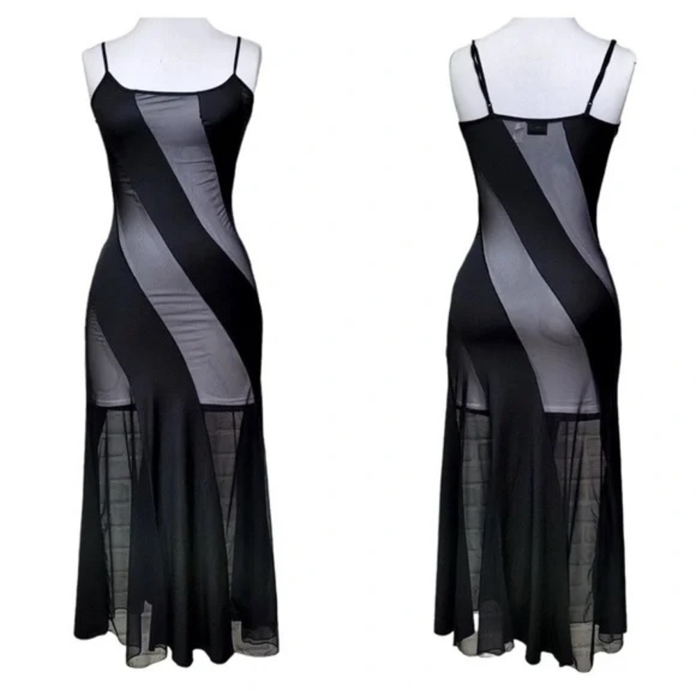 Vintage Frederick’s of Hollywood stripe paneled mesh dress